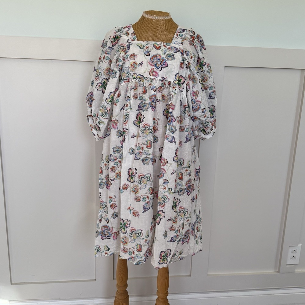 Beulah Block Print Floral Dress One Size Puff Sleeve Coquette Spring Party